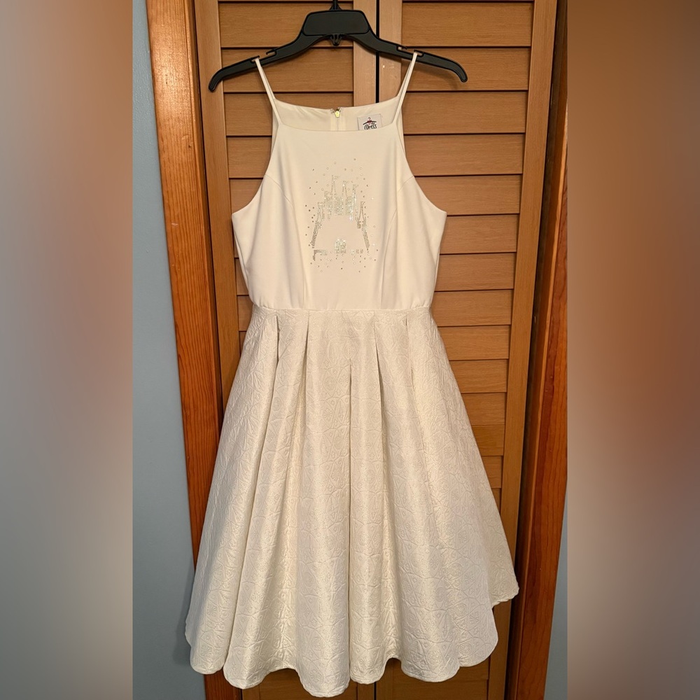 Disney Parks Dress Shop Castle Disneyland Rhinestone White Gold Dress Small RARE - Picture 6 of 9